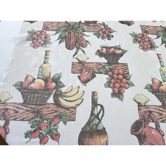 Vintage 60s curtain, fruits, baskets and wine bottles, kitchen panel, rod header - Picture 4 of 10